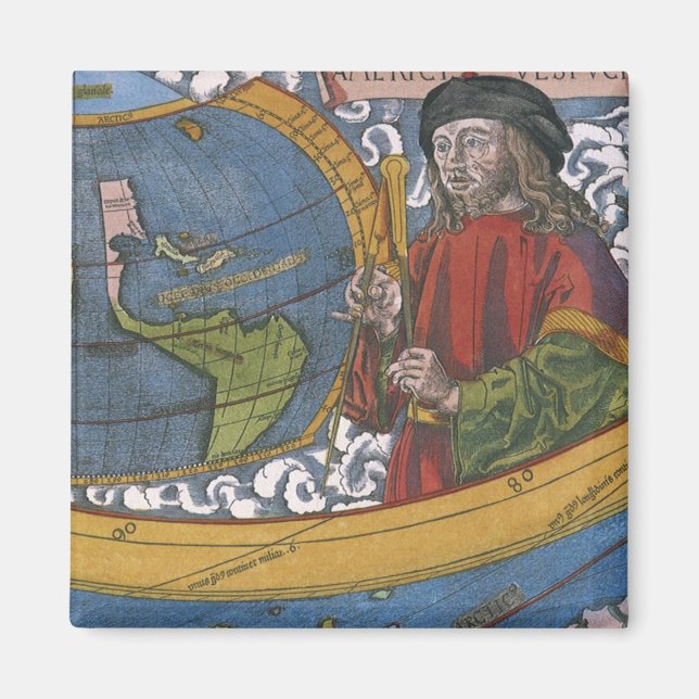 Aimant Carte des Amériques avec l'explorateur Amerigo Ves (Devant)