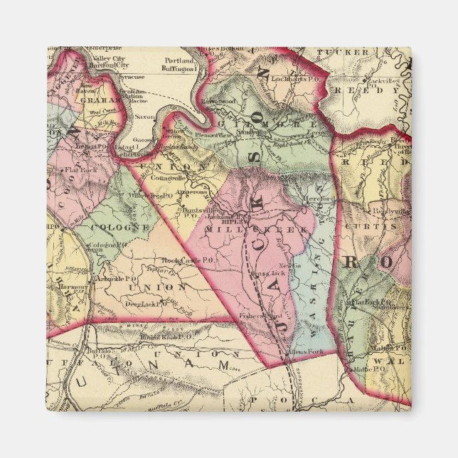 Aimant Carte des comtés de Mason, Jackson, Roane (Devant)