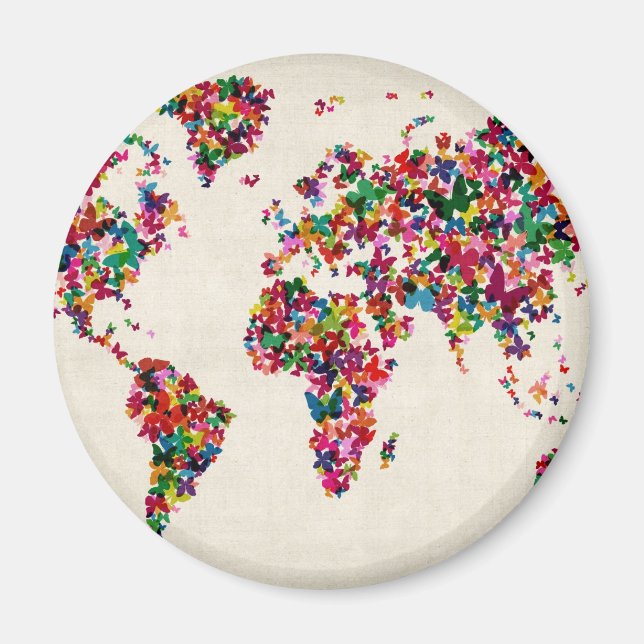 Aimant Carte des papillons de la carte du monde (Devant)