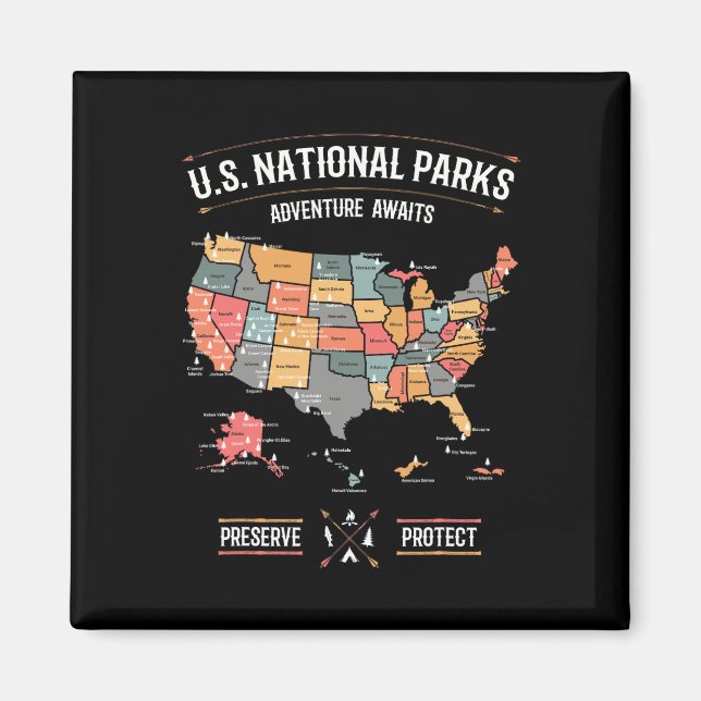 Aimant Carte des parcs nationaux des États-Unis Préserver (Devant)
