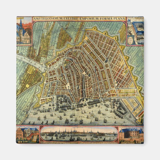 Aimant Carte des rues antiques d'Amsterdam, Pays-Bas (Devant)