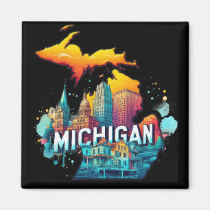 Aimant Carte d'état Retro Vintage Michigan