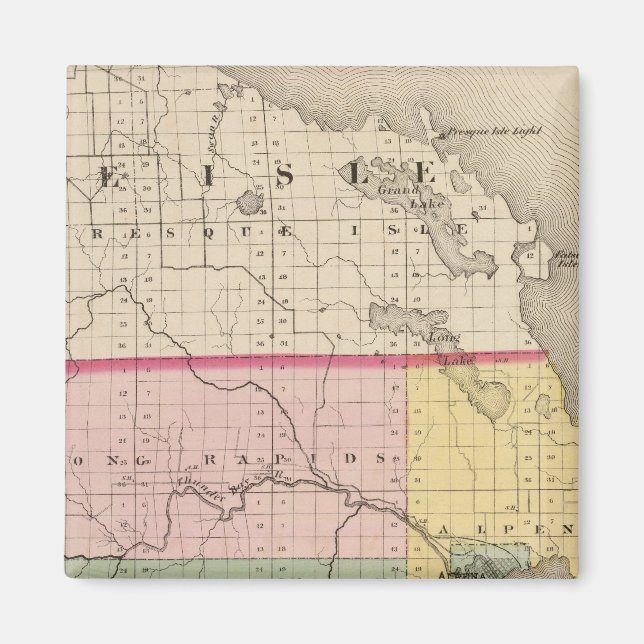 Aimant Carte du comté d'Alpena, Michigan (Devant)
