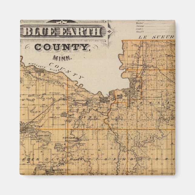 Aimant Carte du comté de Blue Earth, Minnesota (Devant)