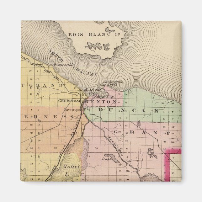 Aimant Carte du comté de Cheboygan, Michigan (Devant)