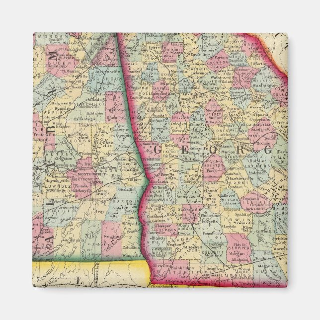 Aimant Carte Du Comté De Géorgie Et Alabama (Devant)