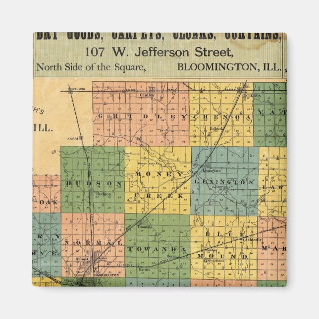 Aimant Carte du comté de McLean, Illinois 1886 (Devant)