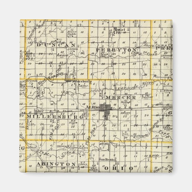 Aimant Carte du comté de Mercer, Rock Island et Plano (Devant)