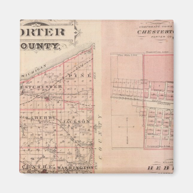 Aimant Carte du comté de Porter avec Chesterton, Hébron (Devant)