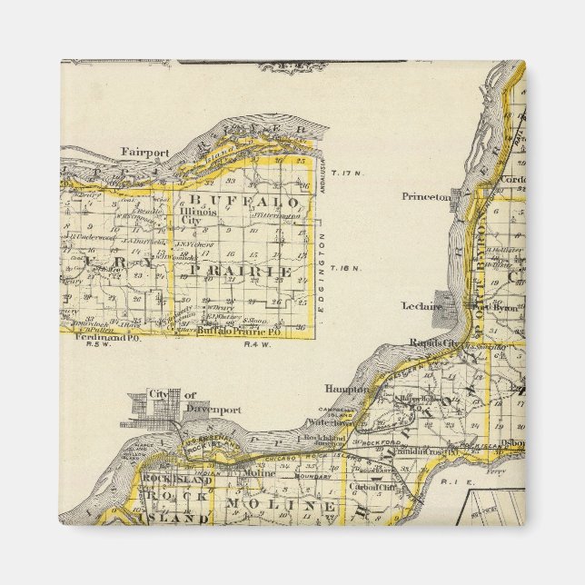 Aimant Carte du comté de Rock Island et de Dixon (Devant)