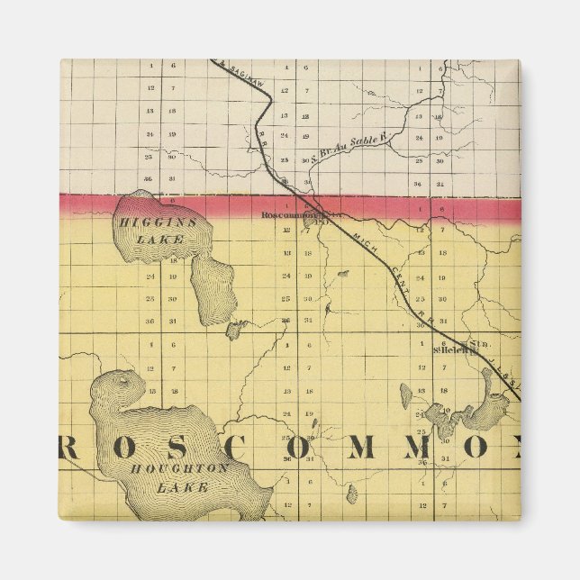 Aimant Carte du comté de Roscommon, Michigan (Devant)