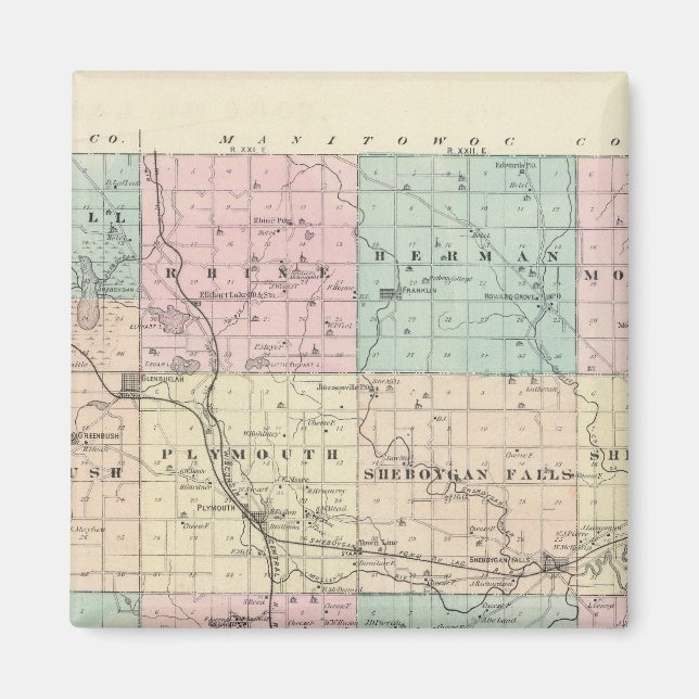 Aimant Carte du comté de Sheboygan, État du Wisconsin (Devant)