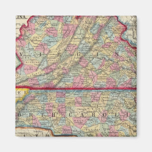 Aimant Carte du comté de Virginie et de la Caroline du N