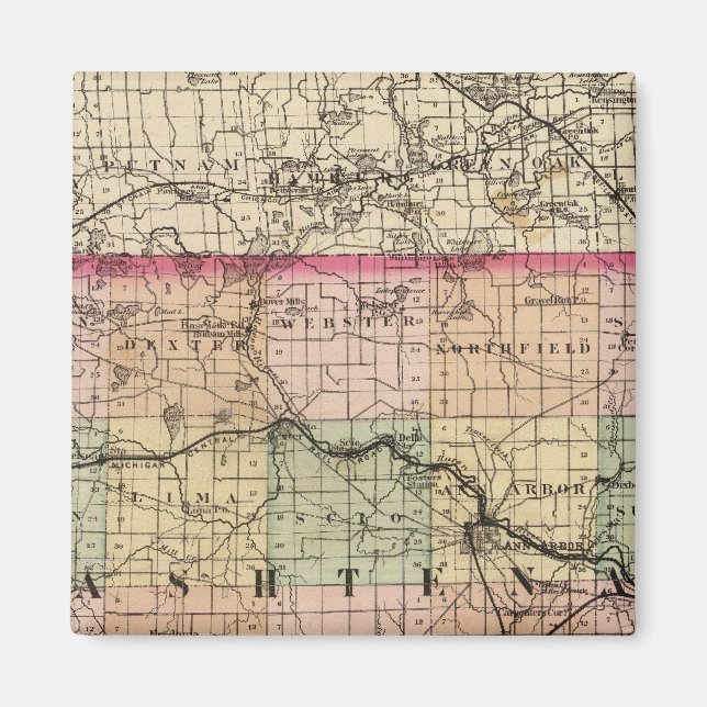 Aimant Carte du comté de Washtenaw, Michigan (Devant)