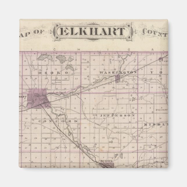 Aimant Carte du comté d'Elkhart (Devant)