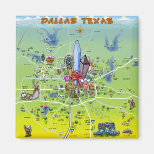Aimant Carte du dessin animé de Dallas Texas