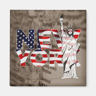 Aimant Carte du drapeau de New York Liberty Collage