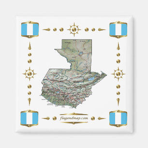 Aimant Carte du Guatemala + Magazine des drapeaux