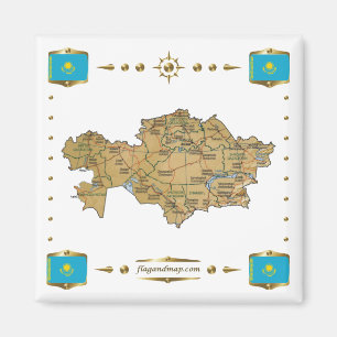 Aimant Carte du Kazakhstan + Magazine des drapeaux