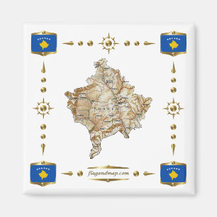 Aimant Carte du Kosovo + Pavillon du drapeau