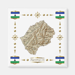 Aimant Carte du Lesotho + Magazine des drapeaux