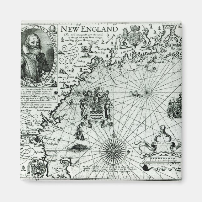 Aimant Carte du littoral de la Nouvelle-Angleterre (Devant)