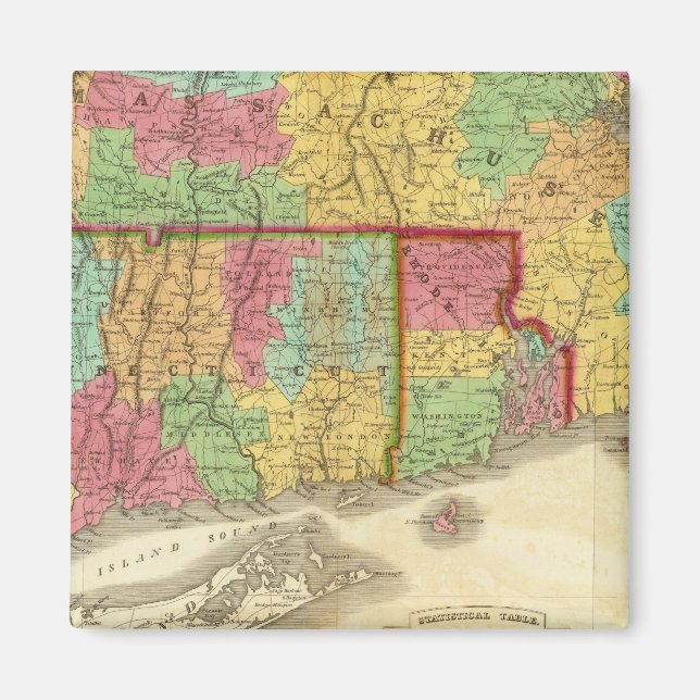 Aimant Carte du Massachusetts Connecticut Et Rhode Island (Devant)