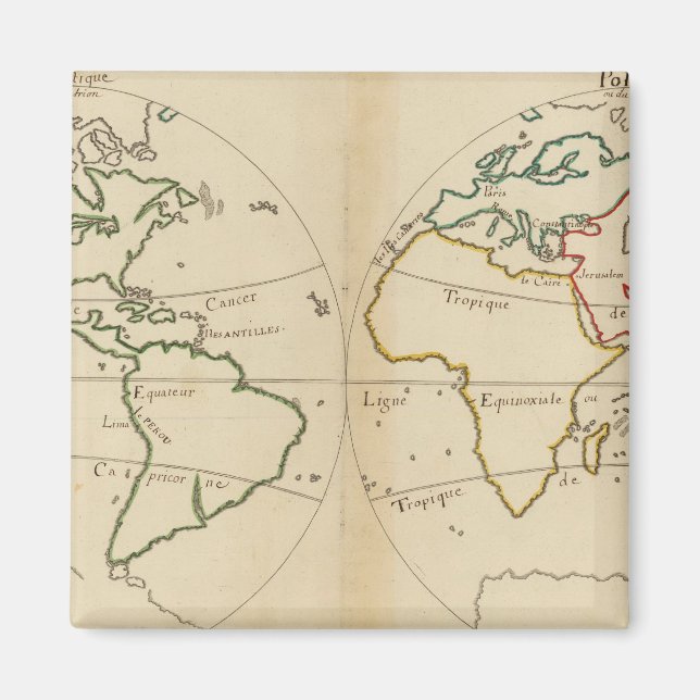 Aimant Carte du monde avec tropiques (Devant)