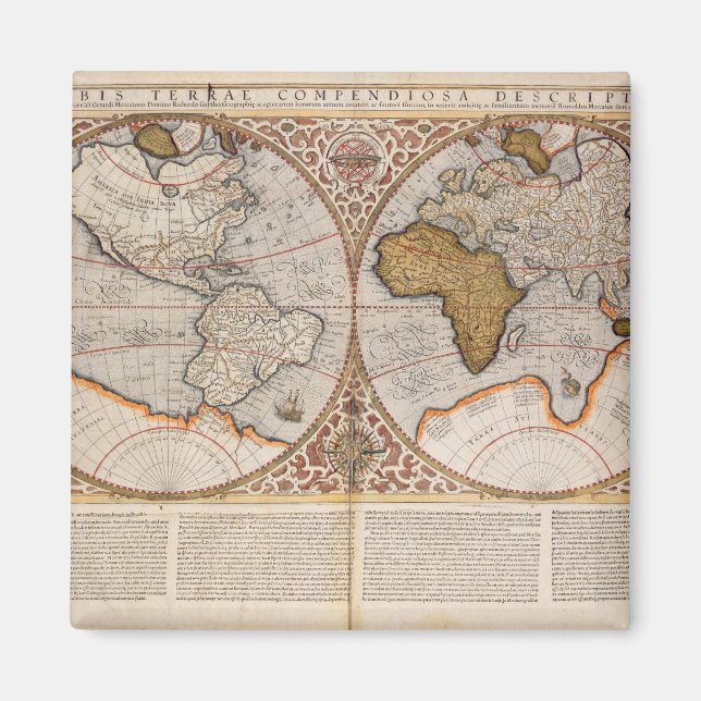 Aimant Carte du monde double hémisphère, 1587 (Devant)