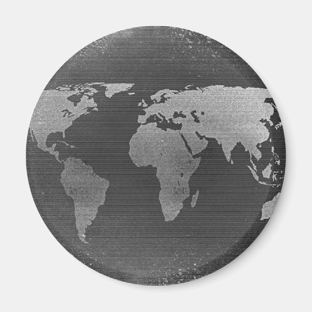 Aimant Carte du monde noir et blanc (Devant)