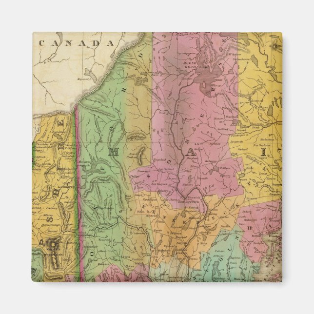 Aimant Carte du New Hampshire du Maine et du Vermont (Devant)