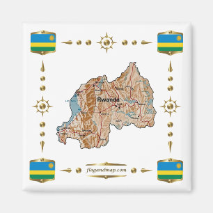 Aimant Carte du Rwanda + Magnat des drapeaux
