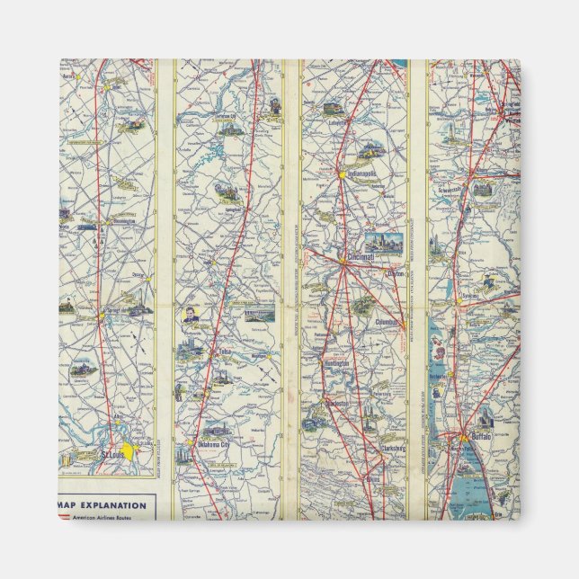 Aimant Carte du système Verso American Airlines (Devant)