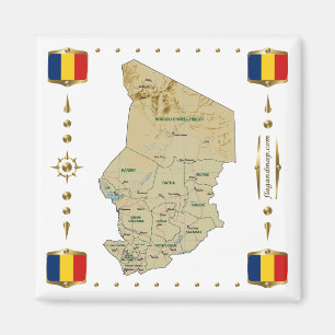 Aimant Carte du Tchad + Pavillon du drapeau