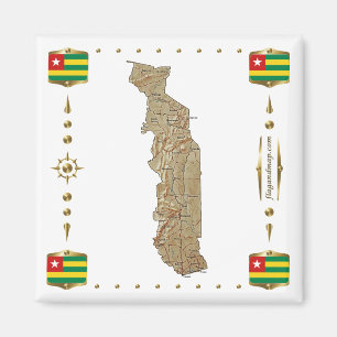 Aimant Carte du Togo + Magnat des drapeaux