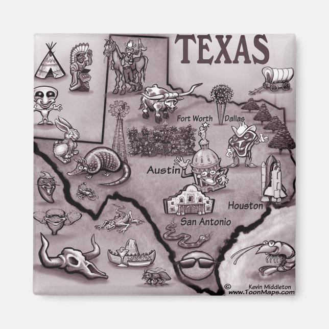 Aimant Carte du vieux Texas (Devant)