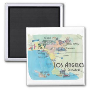 Aimant Carte du Vintage voyage de Los Angeles en Californ