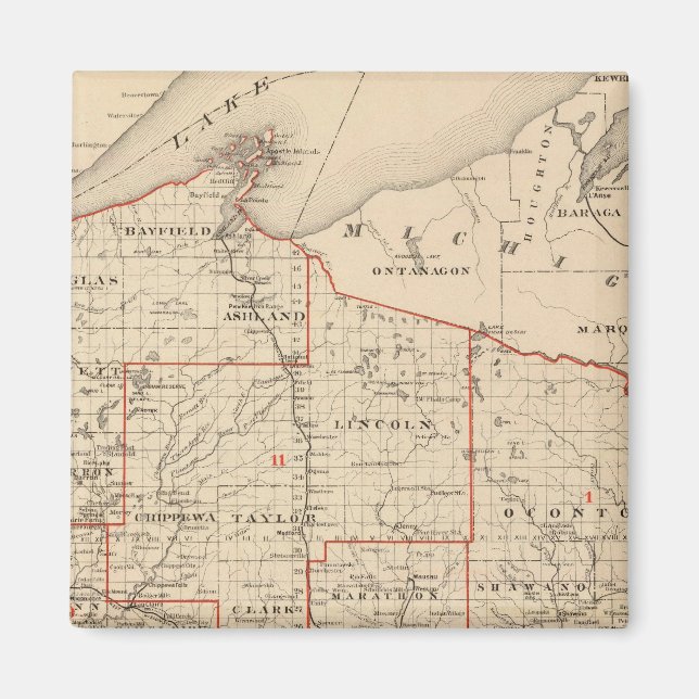 Aimant Carte du Wisconsin montrant les districts sénatori (Devant)
