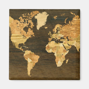 Aimant Carte en bois du monde
