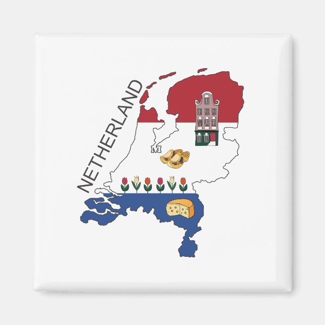 Aimant Carte et drapeau du Pays-Bas (Devant)