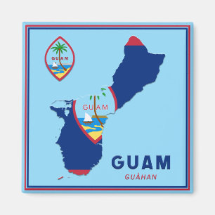Aimant Carte et sceau du drapeau de Guam