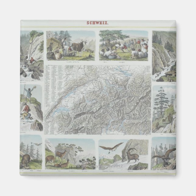 Aimant Carte et Vignettes des Alpes suisses (Devant)