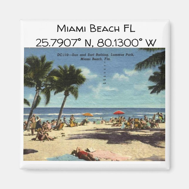 Aimant Carte FL de Miami Beach Coordonnées de style Vinta (Devant)