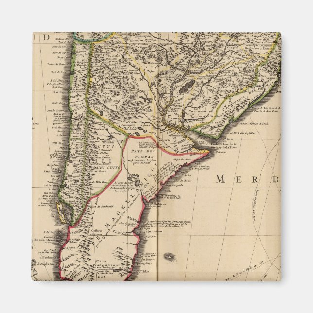 Aimant Carte gravée sud-américaine (Devant)