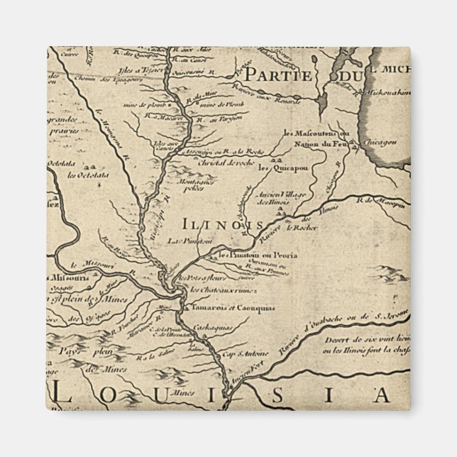 Aimant Carte historique de l'Illinois de 1718 (Devant)