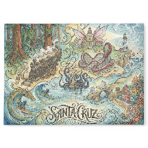 Carte illustrée de Santa Cruz Californie Mythique