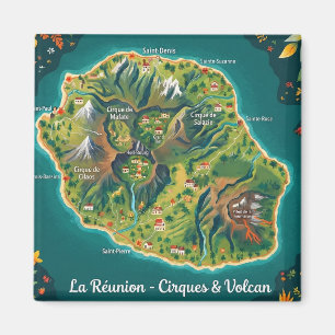 Aimant Carte Illustrée La Réunion – Cirques & Volcan