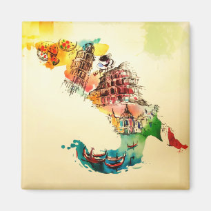 Aimant Carte Italie vintage City Travel Love Aquarelle