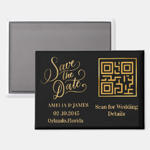 Aimant Carte magnétique de mariage moderne noir et or ave