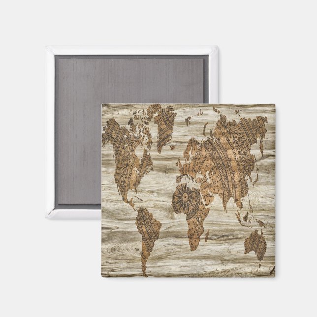 Aimant Carte marron du monde imprimée (Recto/Verso)